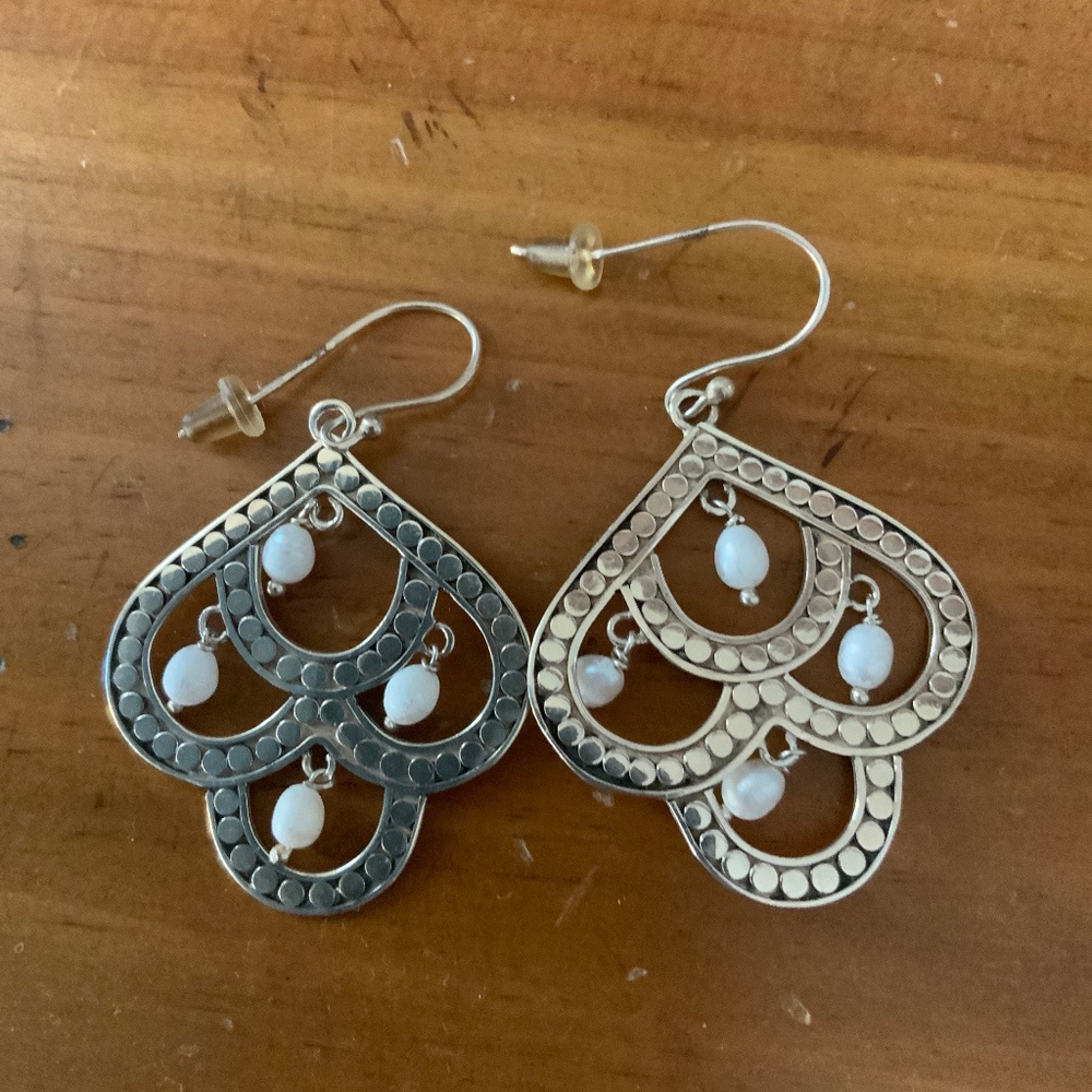 Sterling drop earrings with pearl accents